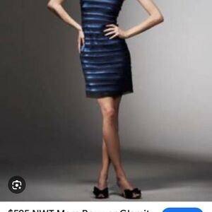 Neiman Marcus: Elegant Marc Bouwer Couture Striped Blue/Blue Silk Dress